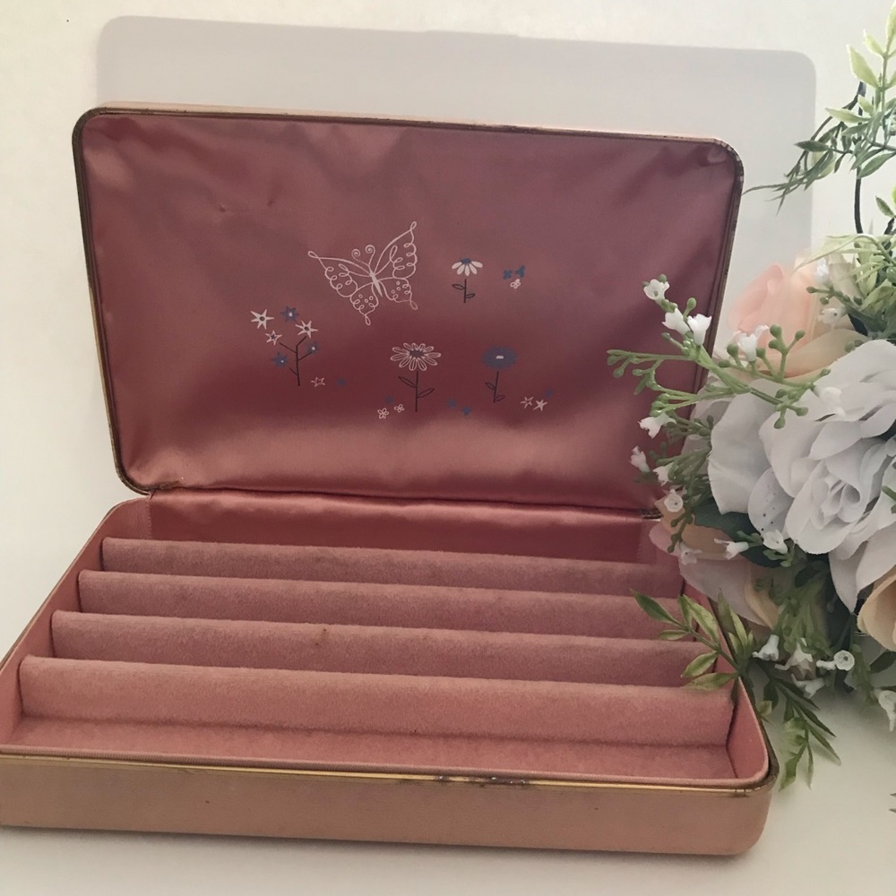 VTG Jewelry Earring Box Farrington Genuine Texol Clam Shell Pink Case MCM Travel